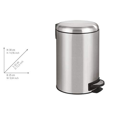 WENKO Pedal bin Leman of Stainless Steel 12l matt, Stainless-Steel, Silver, 25 x 32 x 38 cm