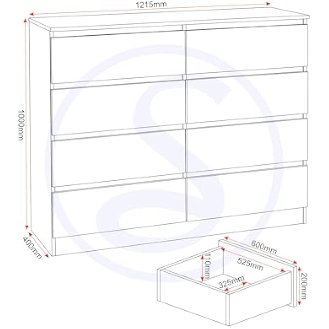 Seconique Malvern 8 Drawer Chest in Sonoma Oak Effect