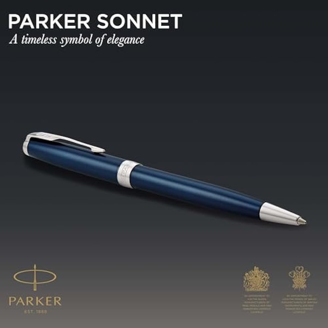 Parker Sonnet Ballpoint Pen | Blue Lacquer with Palladium Trim | Medium Point Black Ink | Gift Box