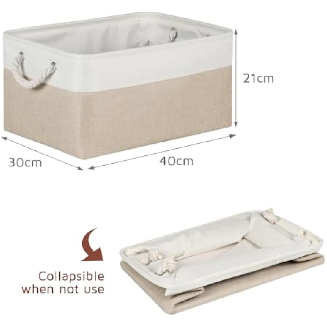 Syeeiex Storage Basket for Shelves [3-Pack], Storage Boxes with Handles, Large Fabric Storage Bins for Organizing Home and Office, White & Khaki