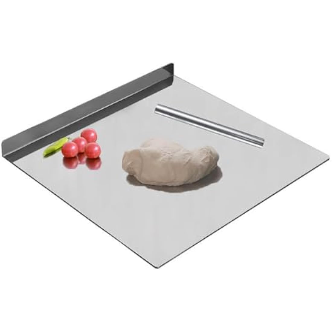 uyoyous Stainless Steel Cutting Board 80 x 50cm Large Chopping Board Pastry Board Worktop with Rolling Pin, Kitchen Cutting Mat for Kneading Pastry Meat Vegetables Bread