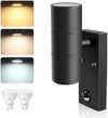 ALUSSO LIGHTING Up Down LED Wall Light PIR Motion Sensor 8W 750LM Stainless Steel Lamp, with GU10 Bulbs 3000K 4000K 6000K Adjustable, Outdoor Security Light IP65 Waterproof for Hallway Porch, Black