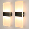 Glighone 2Pcs LED Wall Light Indoor Wall Wash Lights LED Wall Sconce Modern Wall Lamp Black Acrylic Lighting for Living Room Bedroom Hallway Dining