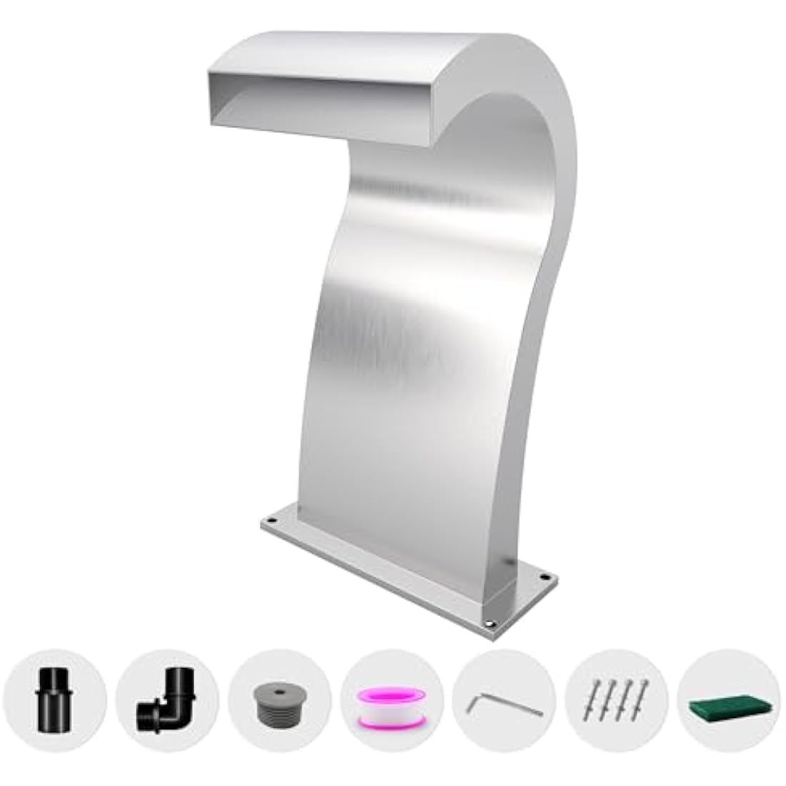 LONGRUNNEW Waterfall Spillway Stainless Steel Pool Fountain Curved with Accessories, Pond Waterfalls S-Shaped Outdoor Water Spillway Fountains Kit for Garden Patio Swimming Pool Decoration-52cm Height