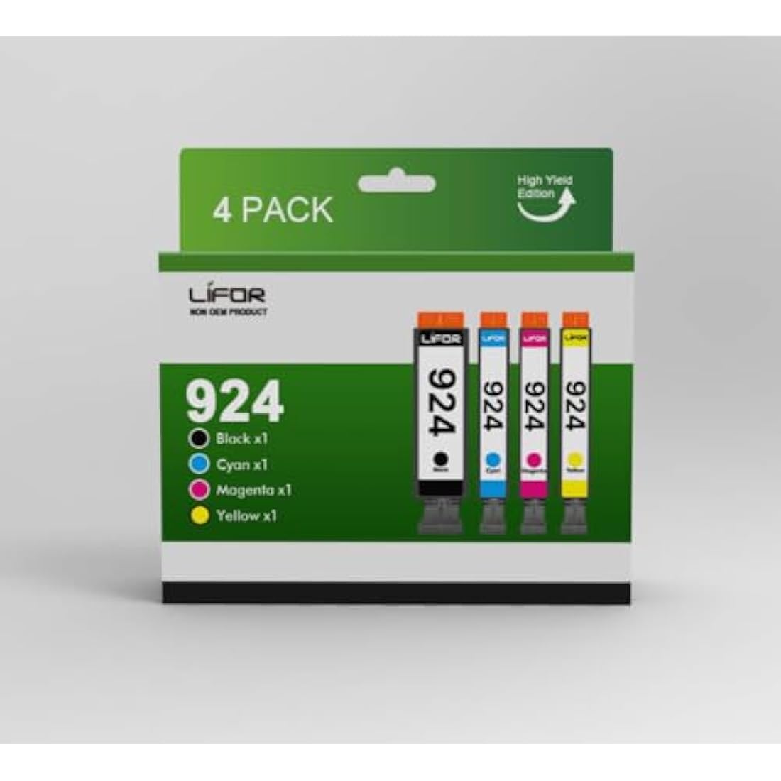 LIFOR 924 Ink Cartridges Replacement for HP 924 for HP OfficeJet Pro 8120e OfficeJet Pro 8122e 8124e 8125e 8132e 8134e 8135e 8130e 8138e 8139e All-in-One(No Chip, B/C/M/Y, 4 Pack)