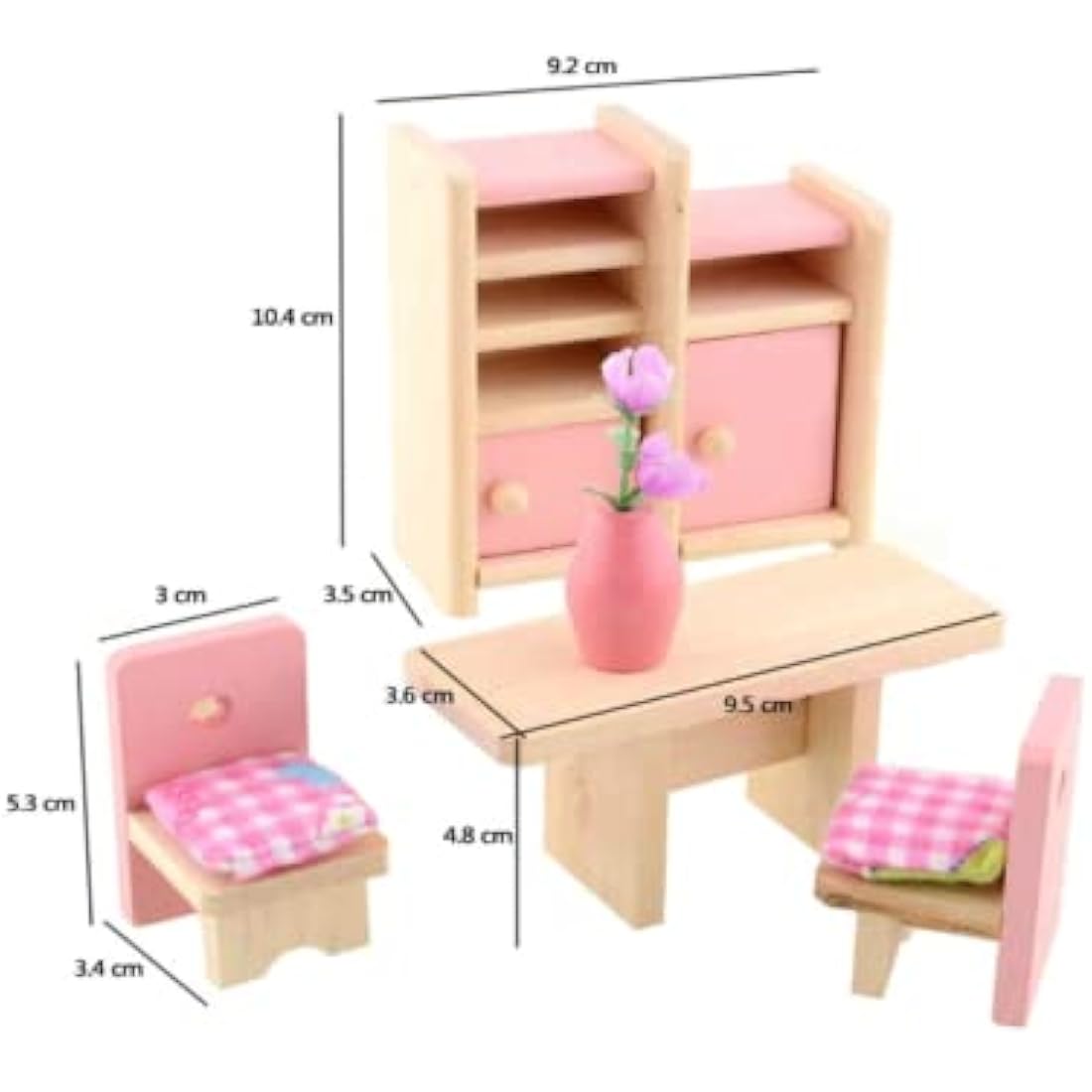 DecoBay Wooden Dollhouse Furniture - 6 Sets of Rooms, 7 Family Dolls - Bedroom, Kitchen, Bathroom, Living Room