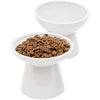 CEEFU 2 x Extra Wide Ceramic Cat Bowls for Food and Water, Shallow Plate, Lead and Cadmium Free, Raised Height for Dogs and Cats, Two Different Depth Bowls, White