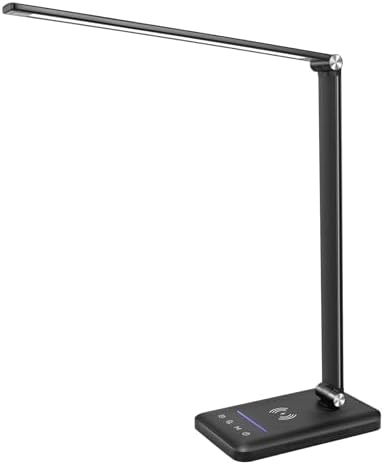 BIENSER LED Desk Lamp with Night Lighting, Fast Wireless Charger, USB Charging Port, 10 Brightness, 5 Color Modes, Dimmable Desk Lamps for Home Office, Touch Control, Auto Timer, 1200Lux Super Bright