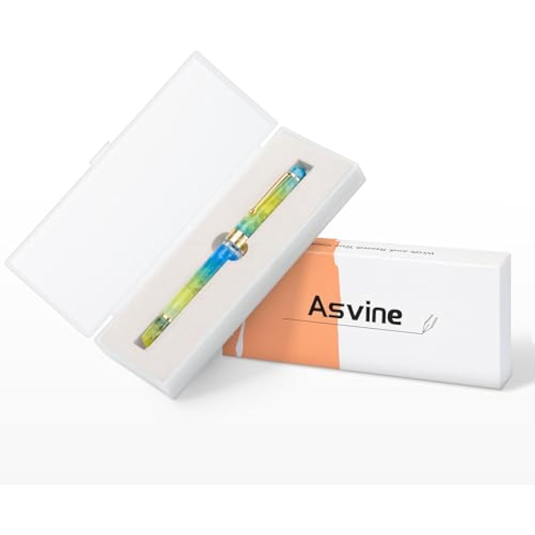 Asvine P20 Piston Fountain Pen Gradual Yellow Resin, Iridium Extra Fine Nib Gold Trim Smooth Writer Collection with Case Set