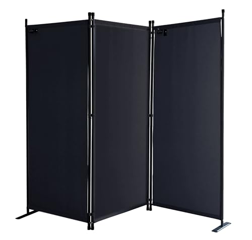 Paravent 170 x 165 cm Fabric Room Devider Garden 3-Part Patrition Wall Foldable Balcony Privacy Screen Black