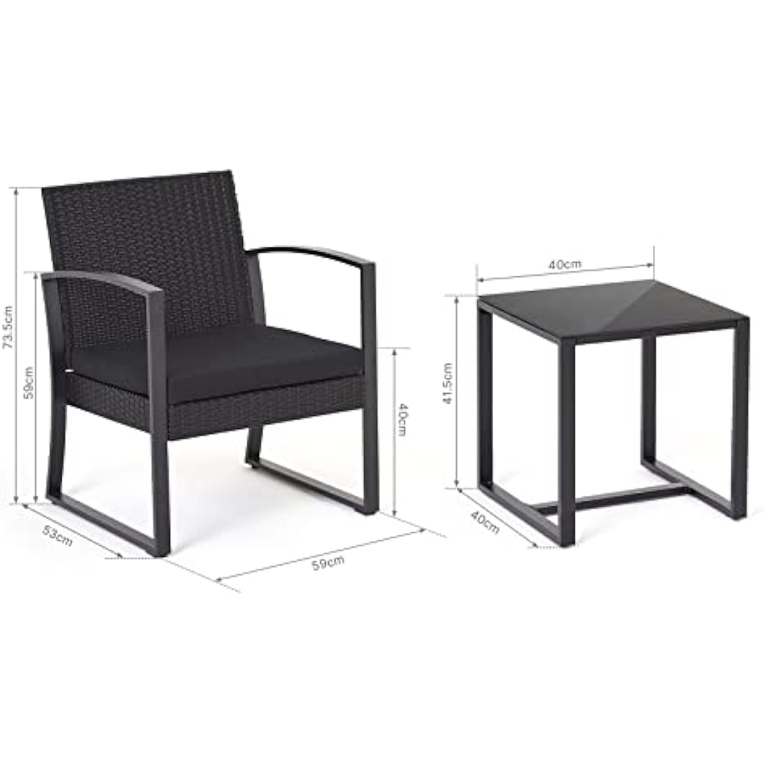 Mondeer Rattan Garden Furniture Set, 3 PCS Patio Bistro Set, 2 Seater Rattan Chairs with Cushions and Coffee Table, for Balcony Garden Indoor Outdoor Patio Backyard, Black