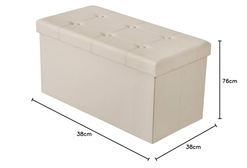 BRIAN & DANY Faux Leather Ottoman Storage Box, Toy Storage and Ottoman Bench with Cover - 76 x 38 x 38 cm (Cream)