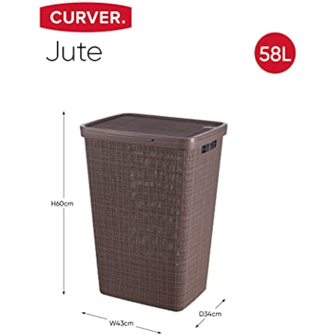 Curver Jute Woven Effect 70% Recycled Rectangular Laundry Hamper 58 Litres – Peppercorn
