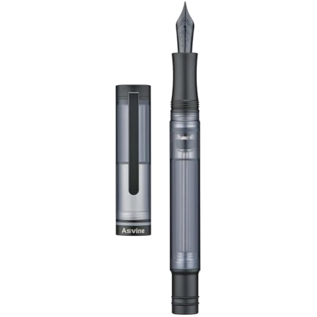 Asvine V200 Titanium Fountain Pen Vacuum Filling, Matte Black Bock Medium Nib Transparent Acrylic Smooth Writing Pen Case Set