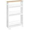 HOOBRO Slim Storage Trolley, Narrow Kitchen Cart, Slide Out Kitchen Trolley on Wheels, 4-Tier Rolling Utility Cart with Handle, for Small Space, Bathroom, Living Room, White and Natural EWN15TC01
