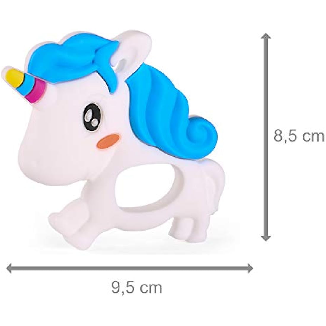 PREMYO Teething Toy for Baby Teether Silicone - Soothes Sore Gum Pain - Easy to Grab BPA Free Unicorn White Blue