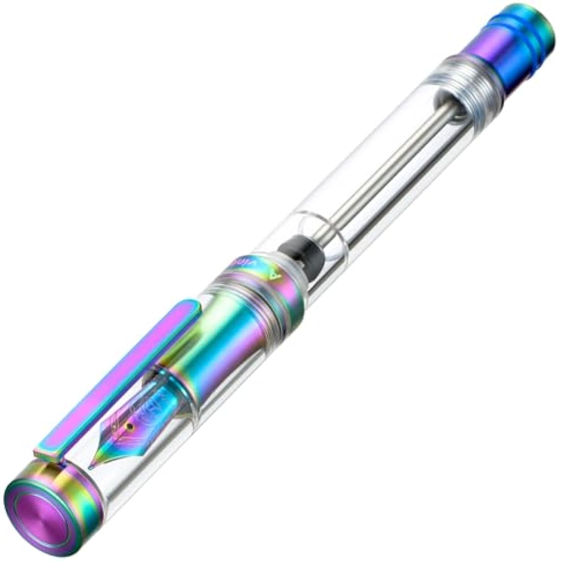 Asvine V200 Titanium Fountain Pen Vacuum Filling, Rainbow Bock Fine Nib Transparent Acrylic Smooth Writing Pen Case Set