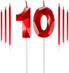 Red 10th Birthday Candles Set, Number 10 Candle with Red Long Candles, Birthday Candles for Cake, Birthday Candle, Cake Candles Cake Topper Decorations for Boys Girls Men Women Birthday Party Wedding