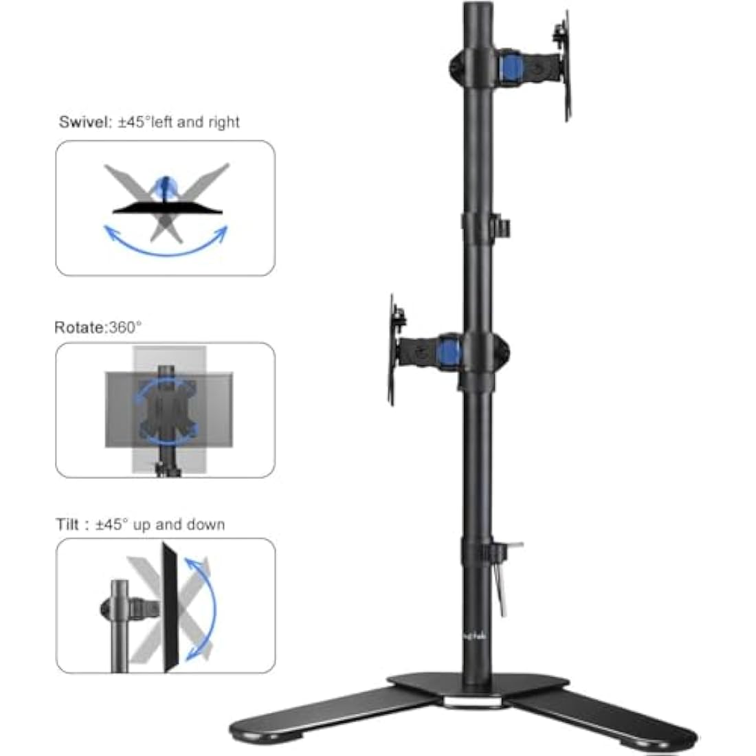 Suptek Dual Monitor Mount 80cm Tall Vertical Free Standing Stand for Two 13-27 inch Screens ML6802
