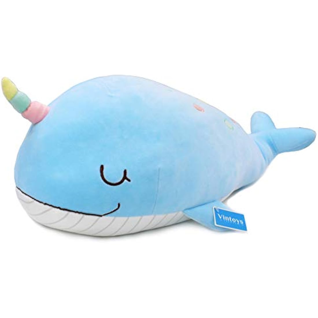 Vintoys Narwhal Unicorn Whale Soft Toy Plush Hugging Pillow Animal Fish Plush Toy Blue 21"