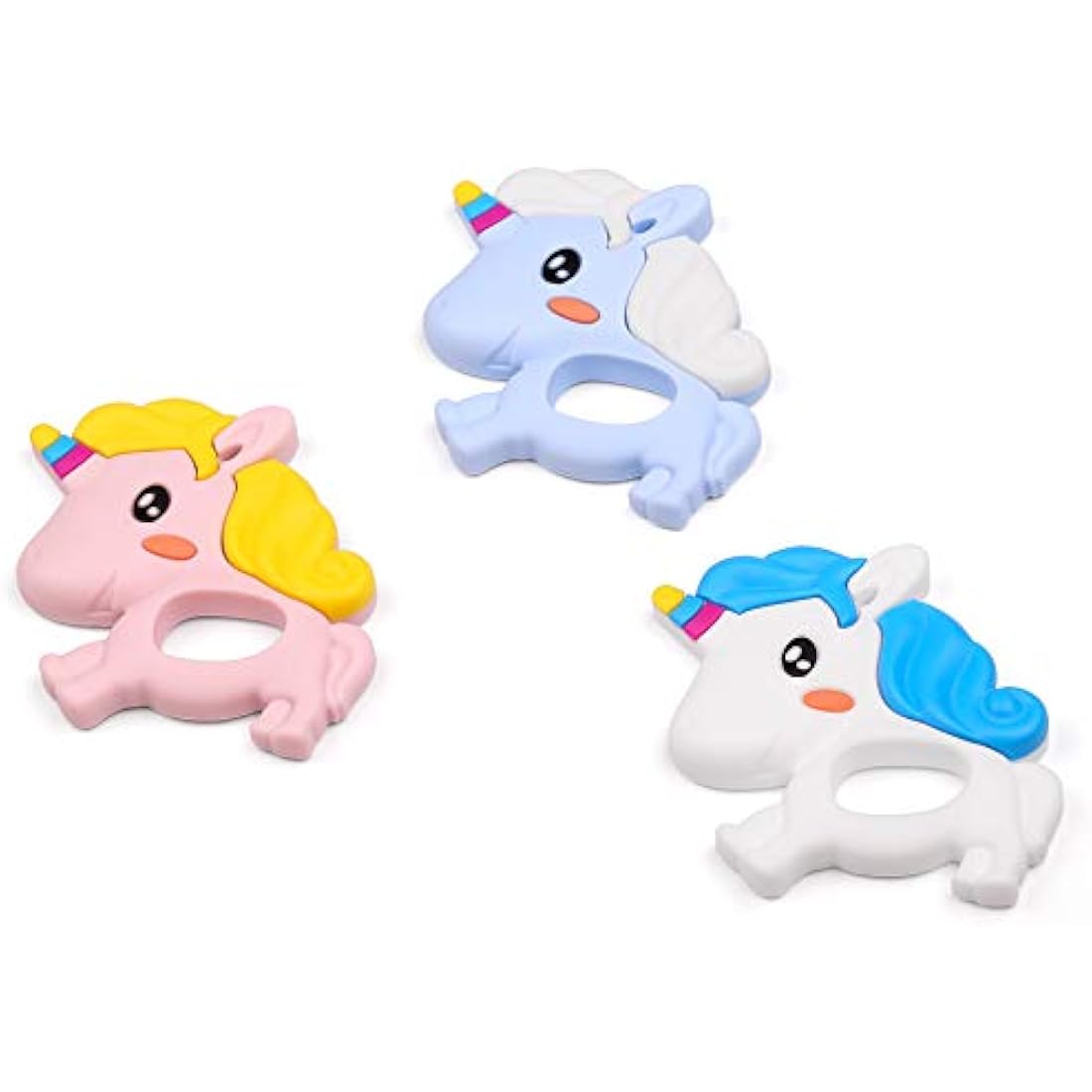 PREMYO Teething Toy for Baby Teether Silicone - Soothes Sore Gum Pain - Easy to Grab BPA Free Unicorn White Blue