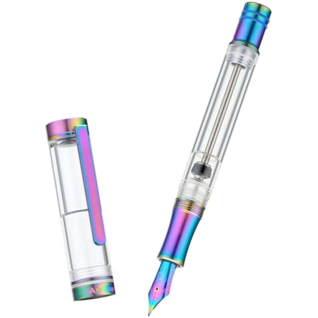 Asvine V200 Titanium Fountain Pen Vacuum Filling, Rainbow Bock Fine Nib Transparent Acrylic Smooth Writing Pen Case Set