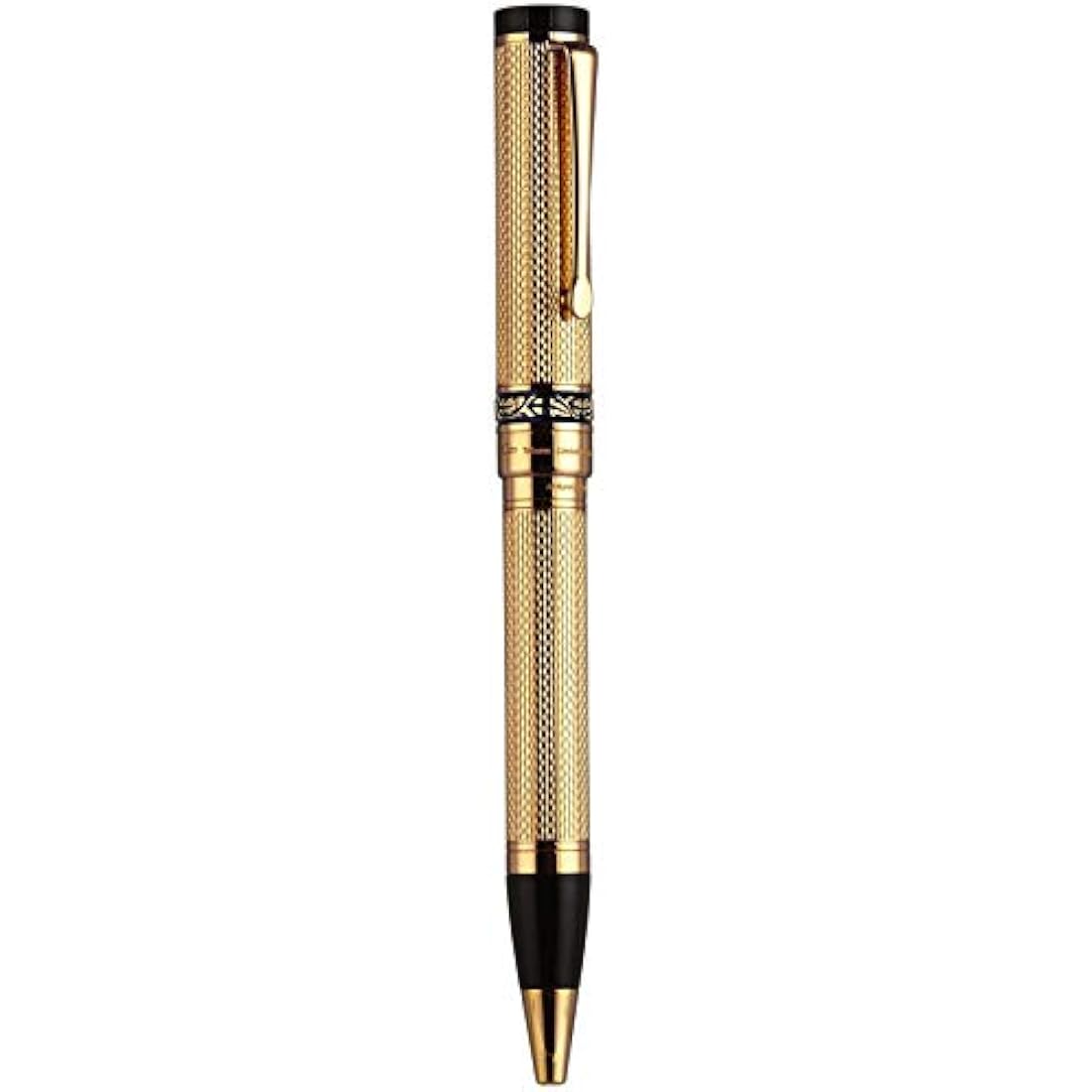 Xezo Tribune Twist Action Ballpoint Pen, 18 Karat Gold Plated Solid Brass. Hand Guilloche. Limited Edition, Serialized.