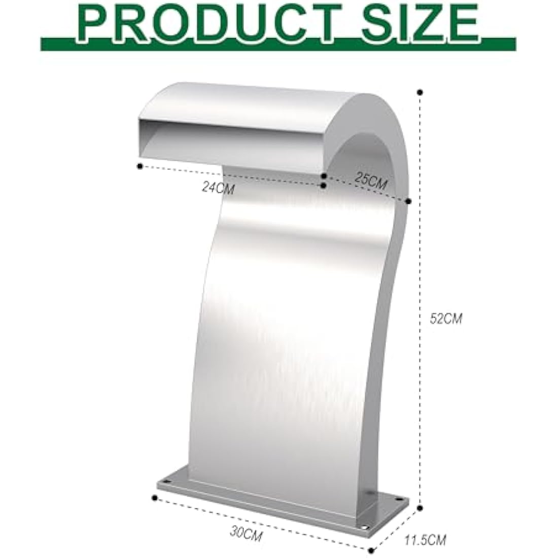 LONGRUNNEW Waterfall Spillway Stainless Steel Pool Fountain Curved with Accessories, Pond Waterfalls S-Shaped Outdoor Water Spillway Fountains Kit for Garden Patio Swimming Pool Decoration-52cm Height