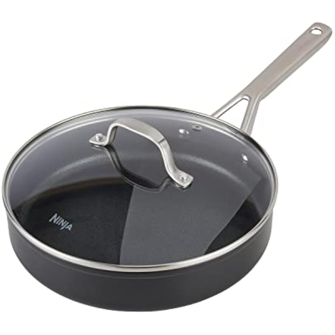 Ninja ZEROSTICK Essentials Cookware 26cm Sauté Pan with Glass Lid, Non-Stick, Long Lasting Forged Aluminium Sauté Pan, Induction Compatible, Oven Safe to 260°C, Black C10126UK