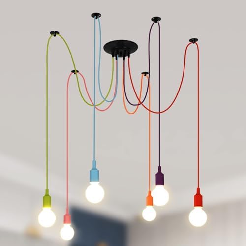 Lightess Industrial Pendant Light, Adjustable Chromatic Spider Lamp, DIY Chandelier, Hanging Ceiling Light, Vintage Pendant Lamp for Kitchen, Dining Room, Hotel (6 Heads)