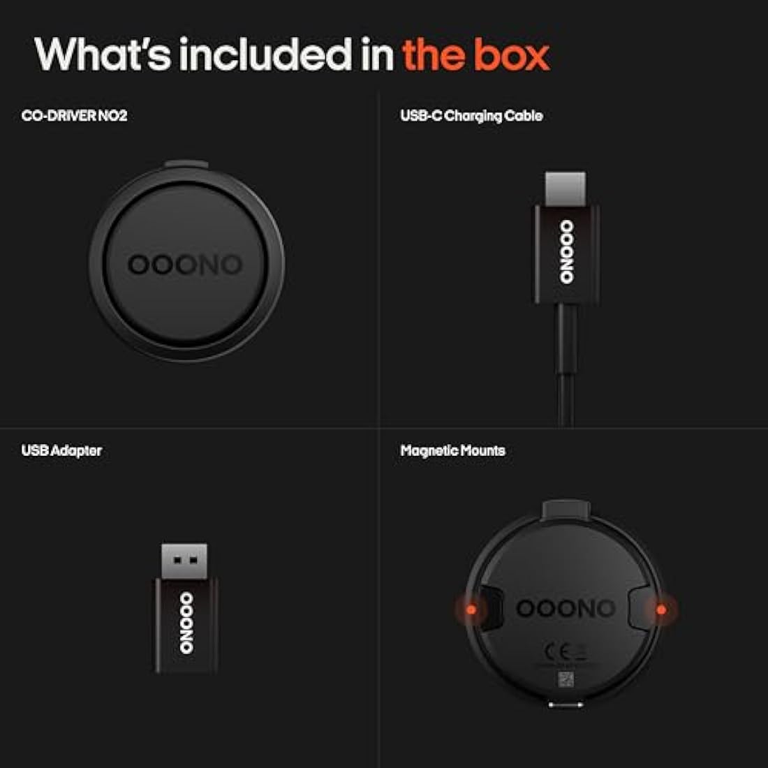 OOONO CO-DRIVER NO2 [NEW MODEL 2024] - Next Gen. Traffic Safety Alarm - Warns of Speed Cameras and Road Hazards - Rechargeable - LED Indicator - CarPlay & Android Auto Compatible