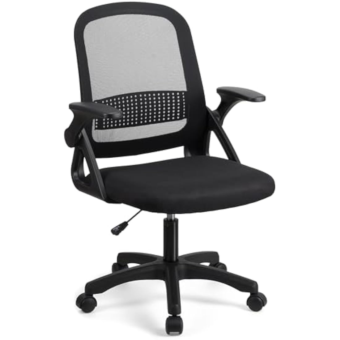 T-THREE.Adjustable ergonomic mesh swivel chair, office and study seat with lumbar support, height adjustment, 360° rotation, 90° flip-up armrests for home office(Black)
