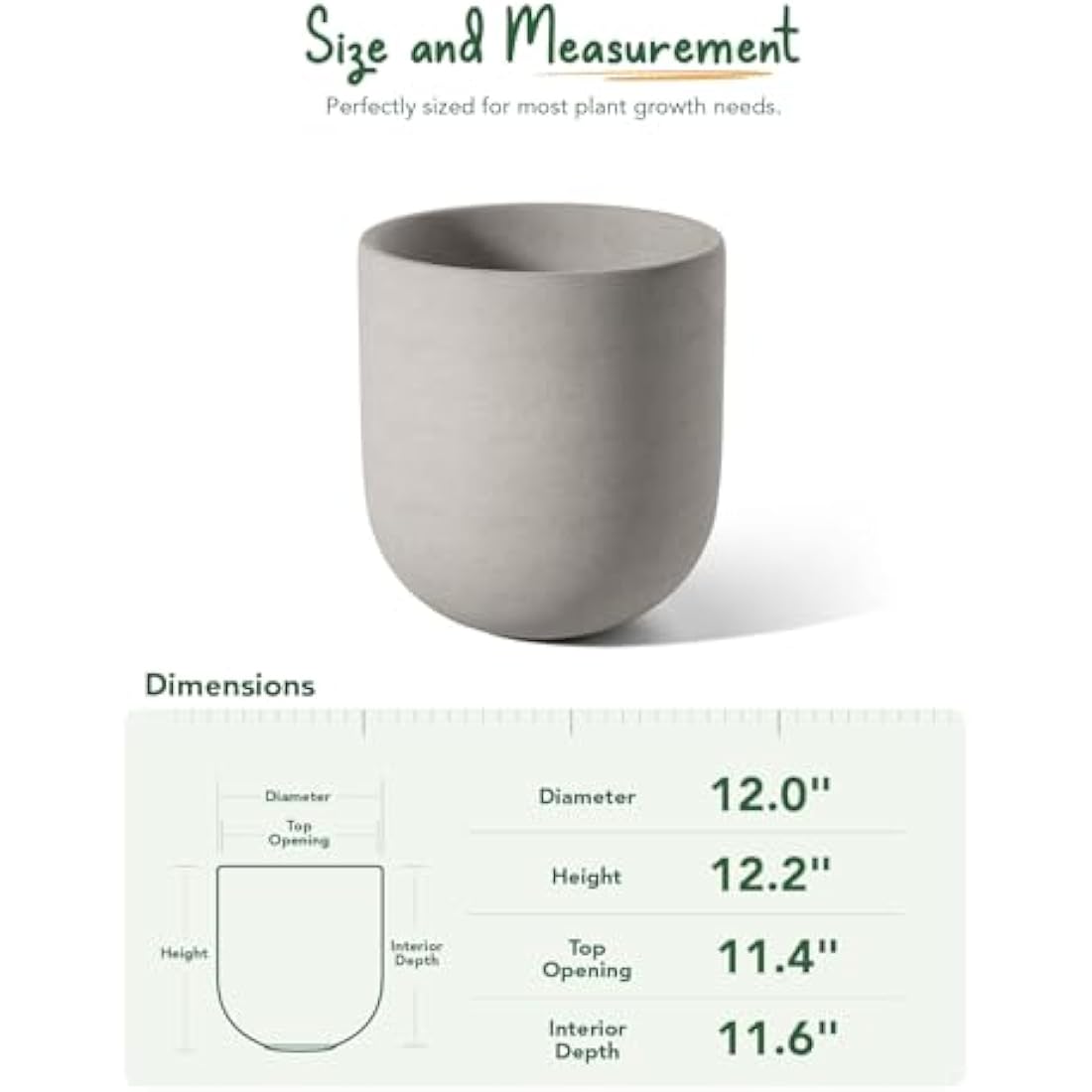 LE TAUCI 30 cm Pots for Plants, Ceramic Large Planters for Indoor Plants, Indoor Plant Pots for Home Garden Patio Office, Outdoor Flower Pots with Drainage Holes and Rubber Plug, Grey