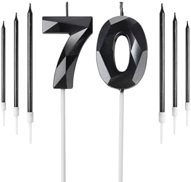 Black 70th Birthday Candles Set, Number 70 Candle with Black Gold Long Candles, Birthday Candles for Cake, Birthday Candle, Cake Candles Cake Topper Decorations for Birthday Party Wedding Anniversary