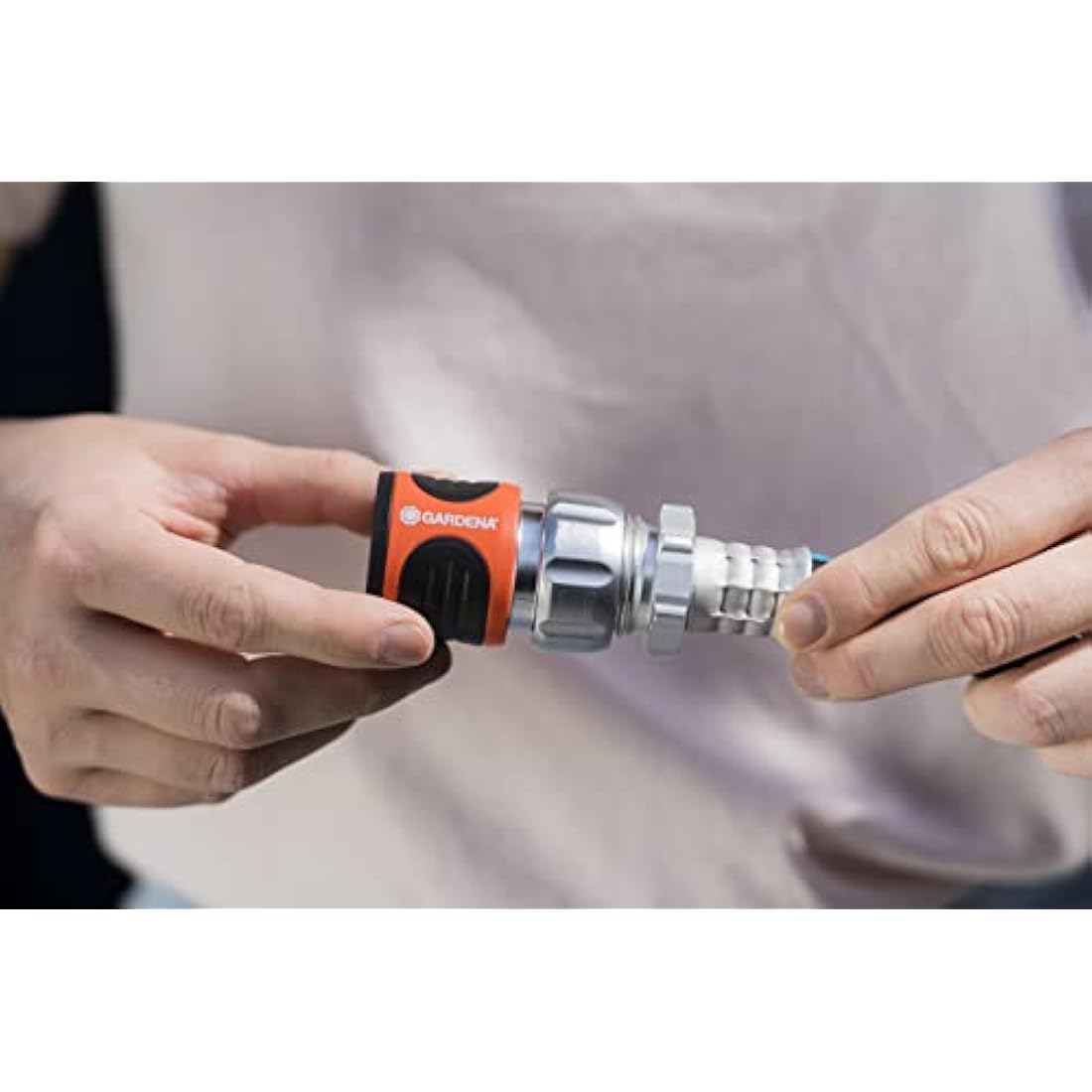 Gardena 39042-M 4 Piece Premium Metal Quick Connector Starter Set, Silver,Orange, Grey, Black