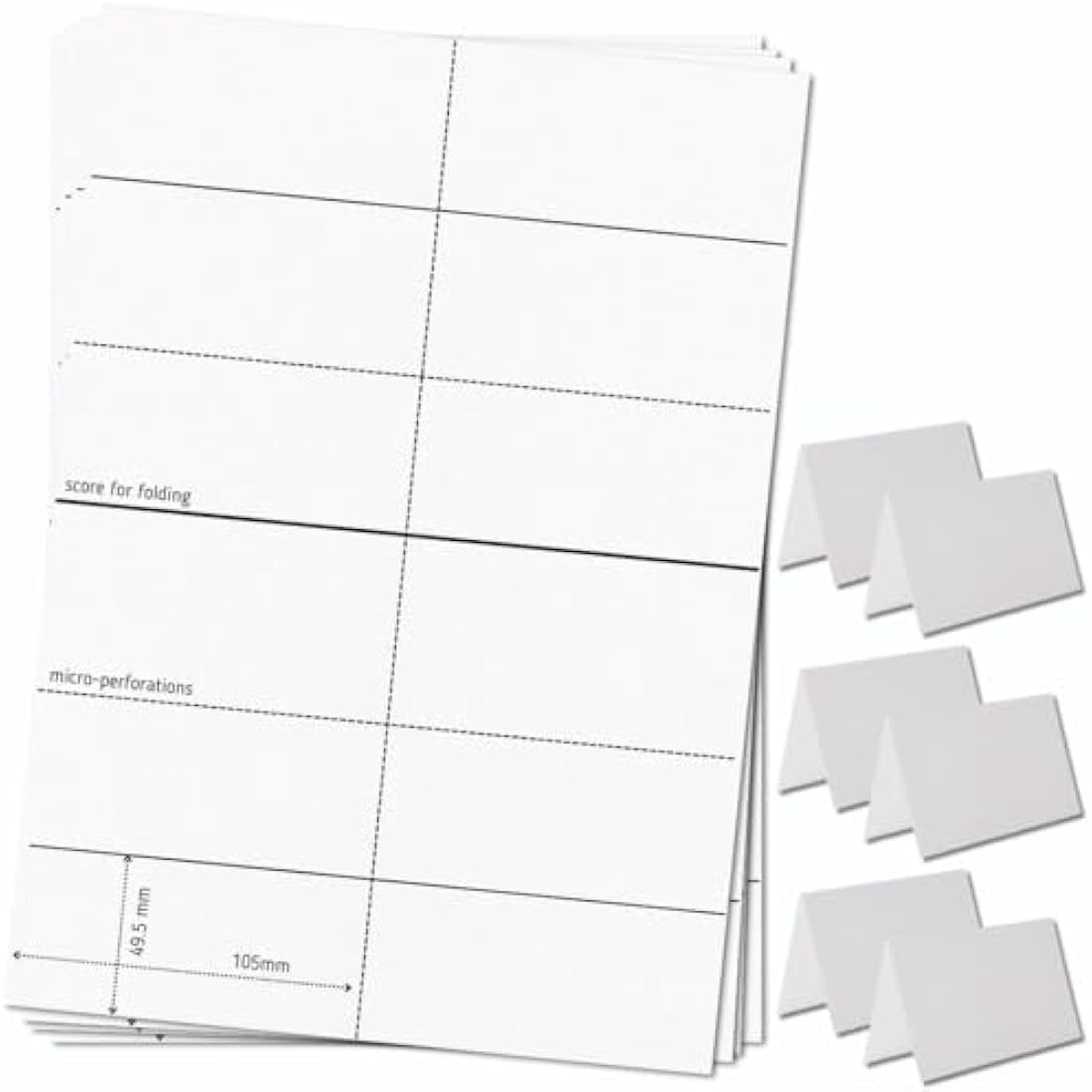 OfficeGear Small Tent Cards 6-up [250 Sheets - 1500 Bulk Pack] 49.5x105mm Printable A4 170gsm Scored Folding Table Top Name Place Cards for Hotels Weddings Conference Events Incl Design Template