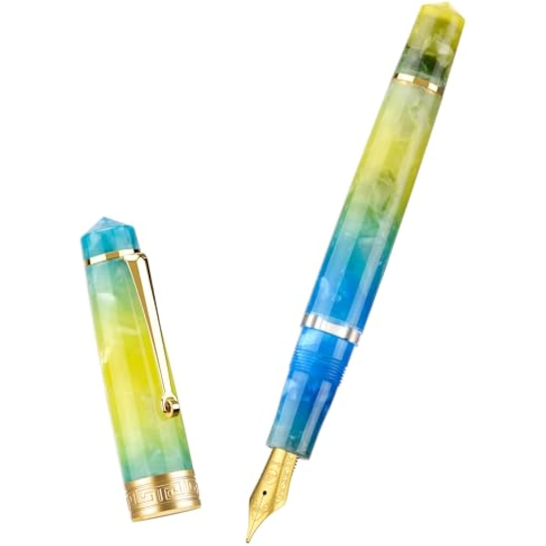 Asvine P20 Piston Fountain Pen Gradual Yellow Resin, Iridium Extra Fine Nib Gold Trim Smooth Writer Collection with Case Set