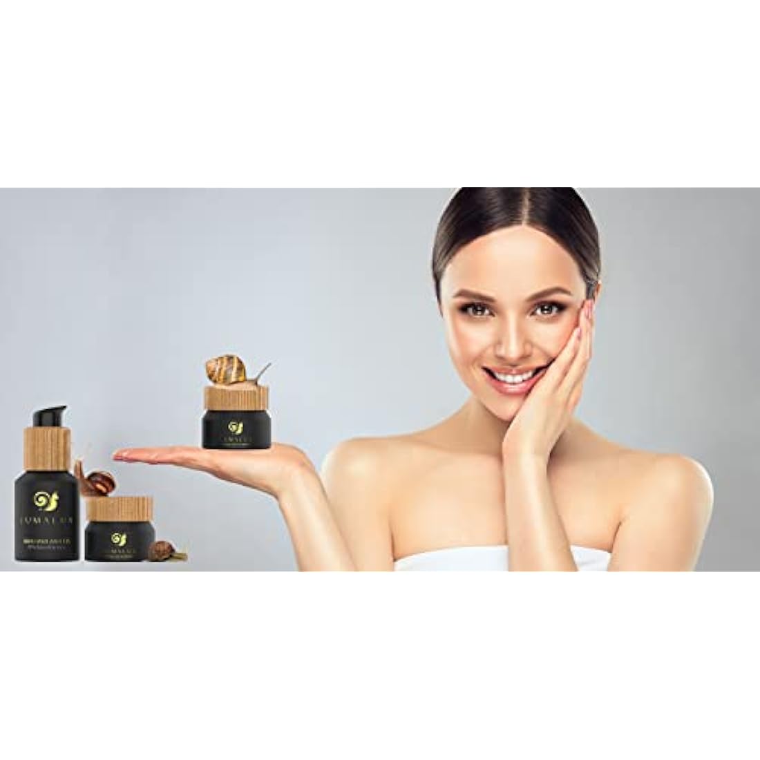 Lumalux Combo Pack 98% snail mucin serum 50ml & 75% organic snail cream 50ml with hyaluronic acid, aloe vera, vitamin E, turmeric, goji, shea butter for Women - 100% Natural Cosmetics