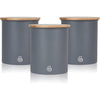 Swan SWKA17513GRYN Nordic Scandi Set of 3 Storage, Tea, Coffee and Sugar Canisters, Slate Grey, Steel, Bamboo Lid, One Size