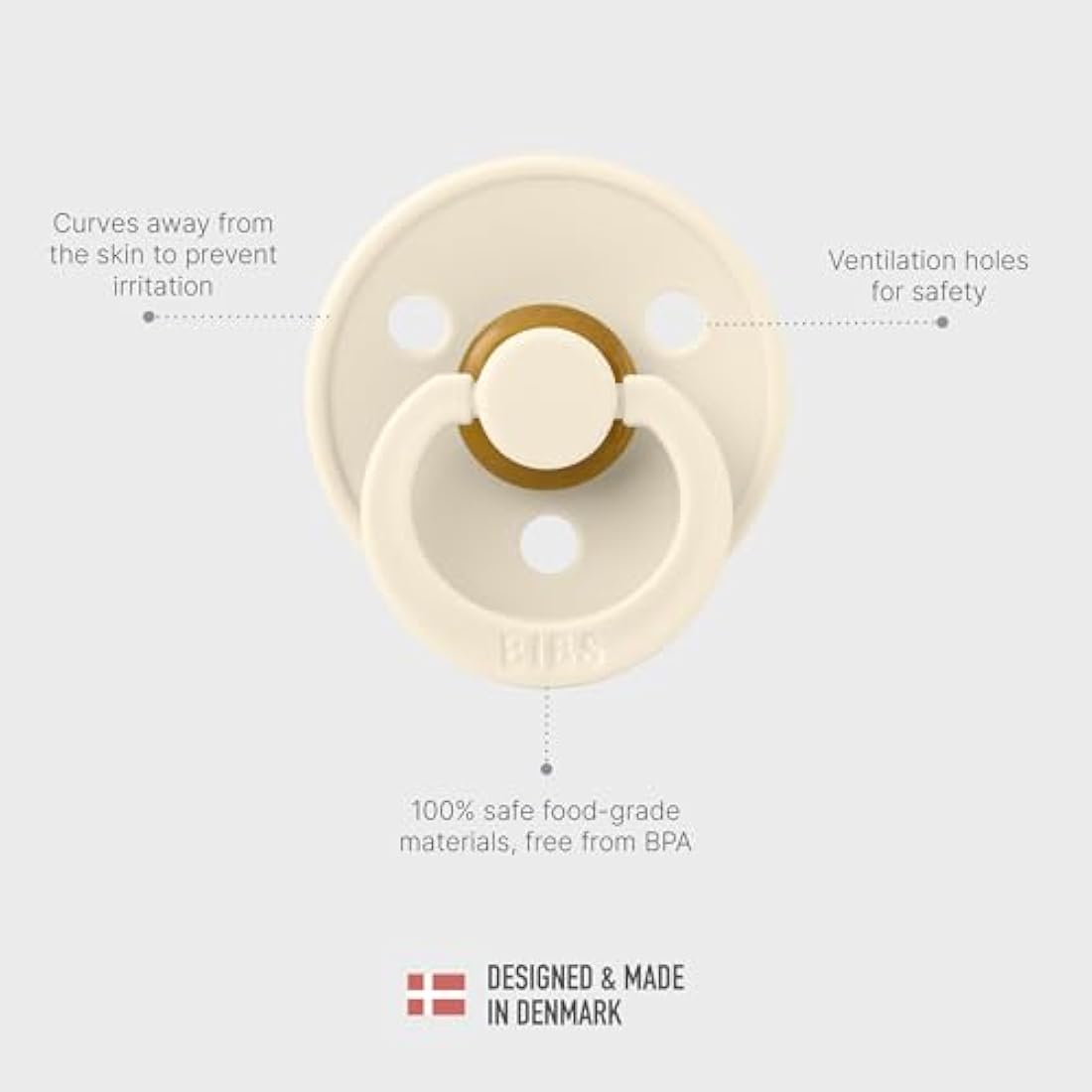 BIBS Colour Soother 2-Pack, BPA Free Dummy Pacifier, Round Nipple. Natural Rubber Latex, Size 1 (0-6 Months), Ivory/Blush