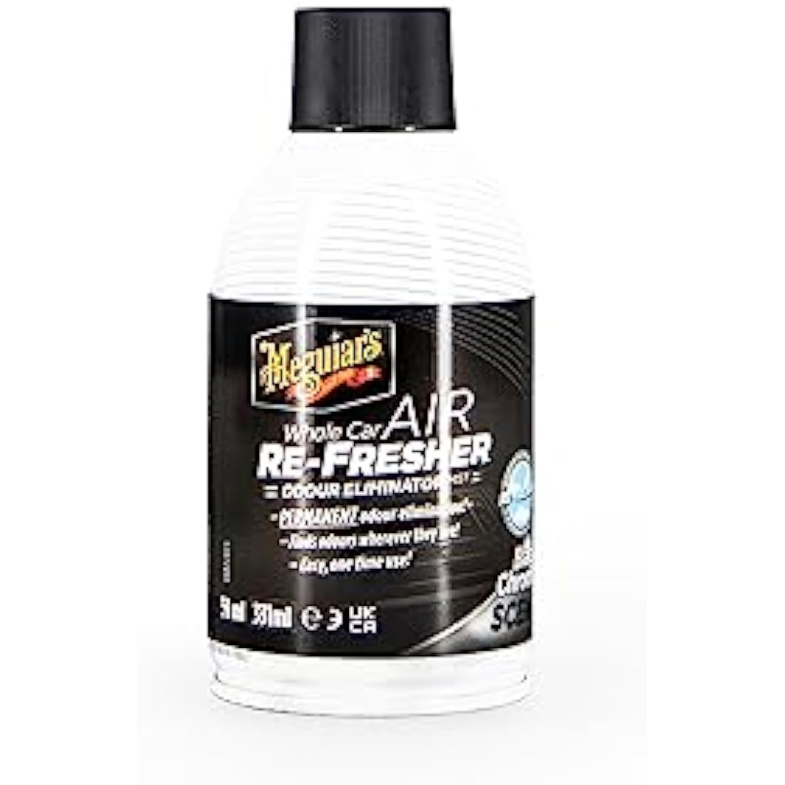 Meguiar's G181302EU Whole Car Air Re-Fresher Odour Eliminator Mist Black Chrome Scent Air Bomb 59ml