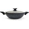 Ignite Cookware 26cm Marble Non-Stick Wok | Stir-Fry Pan with Glass Lid | Kadai | PFOA Free Non Stick for Healthy Cooking | Suitable for All Hobs Including Induction