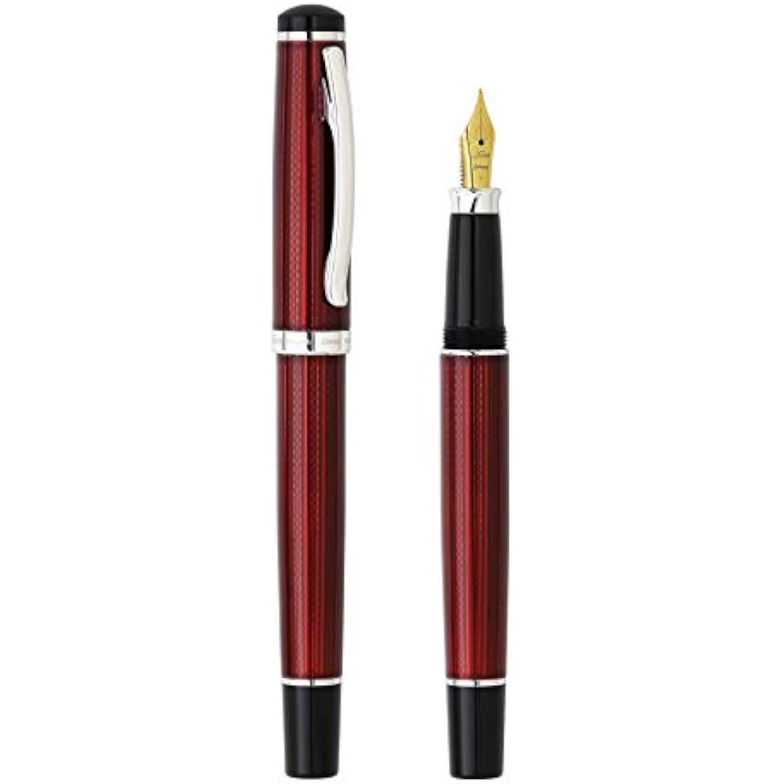 Xezo Incognito Fountain Pen, Fine Nib. Burgundy Red Layered Lacquer with Pure Platinum Plating. Handcrafted and Guilloche Engraved. Limited Edition, Serialized