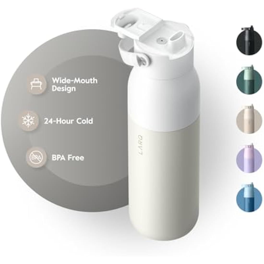 LARQ Bottle Swig Top 34oz - Insulated Stainless Steel Water Bottle with Built-in Silicone Handle | Thermos, BPA Free | Reusable Water Bottle for Sports, Gym, and Travel, Granite White
