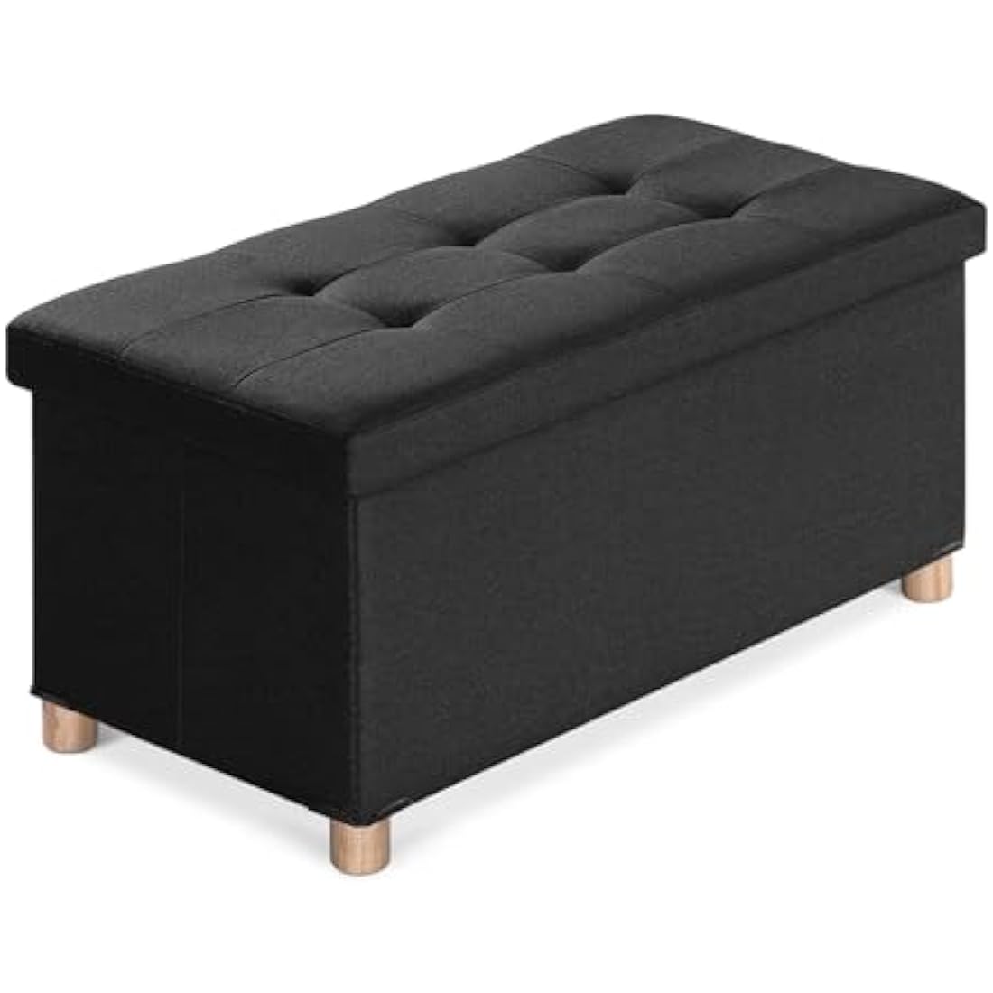 BRIAN & DANY Ottoman Storage Box with 4 Wood Legs, Linen Storage Ottoman for Living Room, Black, 76 x 38 x 38 cm
