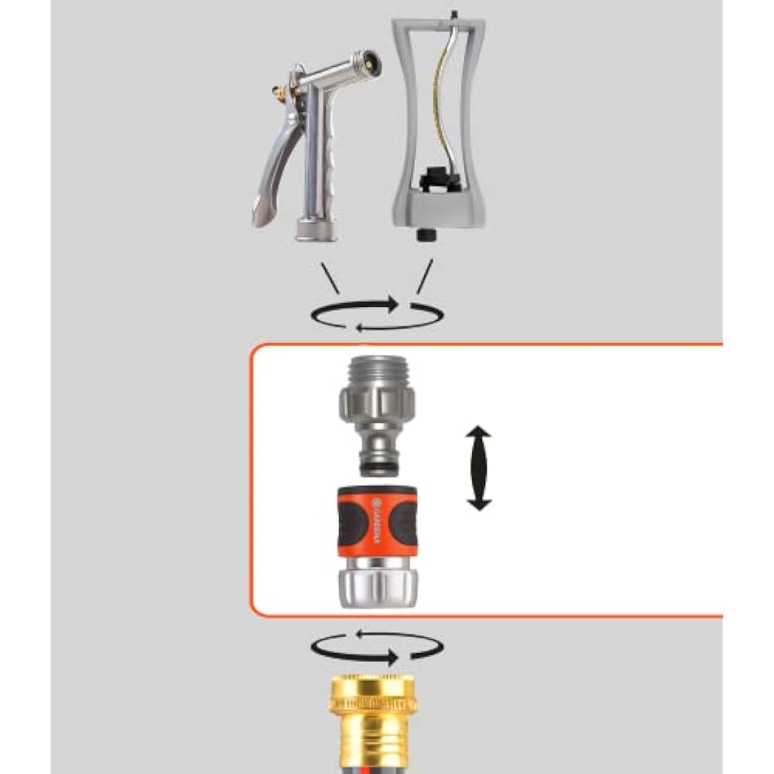 Gardena 39042-M 4 Piece Premium Metal Quick Connector Starter Set, Silver,Orange, Grey, Black