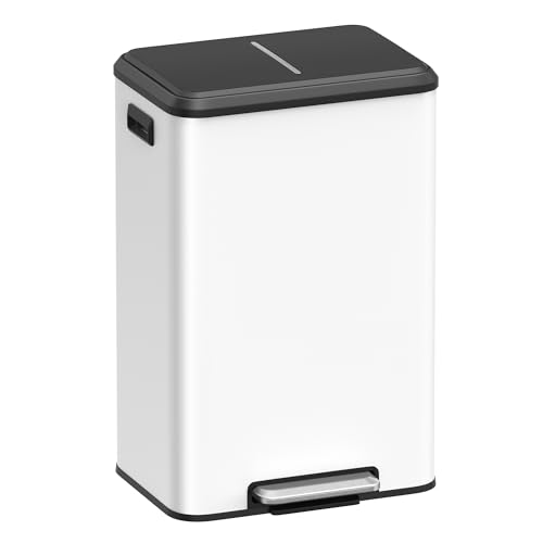 Songmics Kitchen Bin, 40L Pedal Bin with Lid, Rubbish Bin for Waste, Soft Close and Stays Open, Wide Pedal, White LTB541W4002