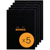 RHODIA 182009C - Stapled Notepad N°18 Black - A4 - Small Squares - 80 Detachable Sheets - 80G Clairefontaine Paper - Coated Card Cover - Pack of 5 pads