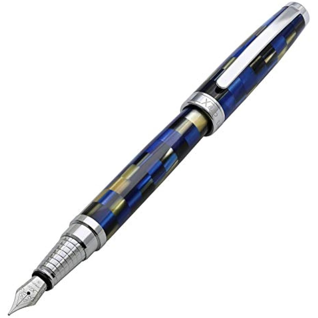 Xezo Urbanite Fountain Pen, Medium Nib. Retro Blue, Black, and Cream Colors with Chrome Plating. Limited Edition and Serialized. No Two Alike