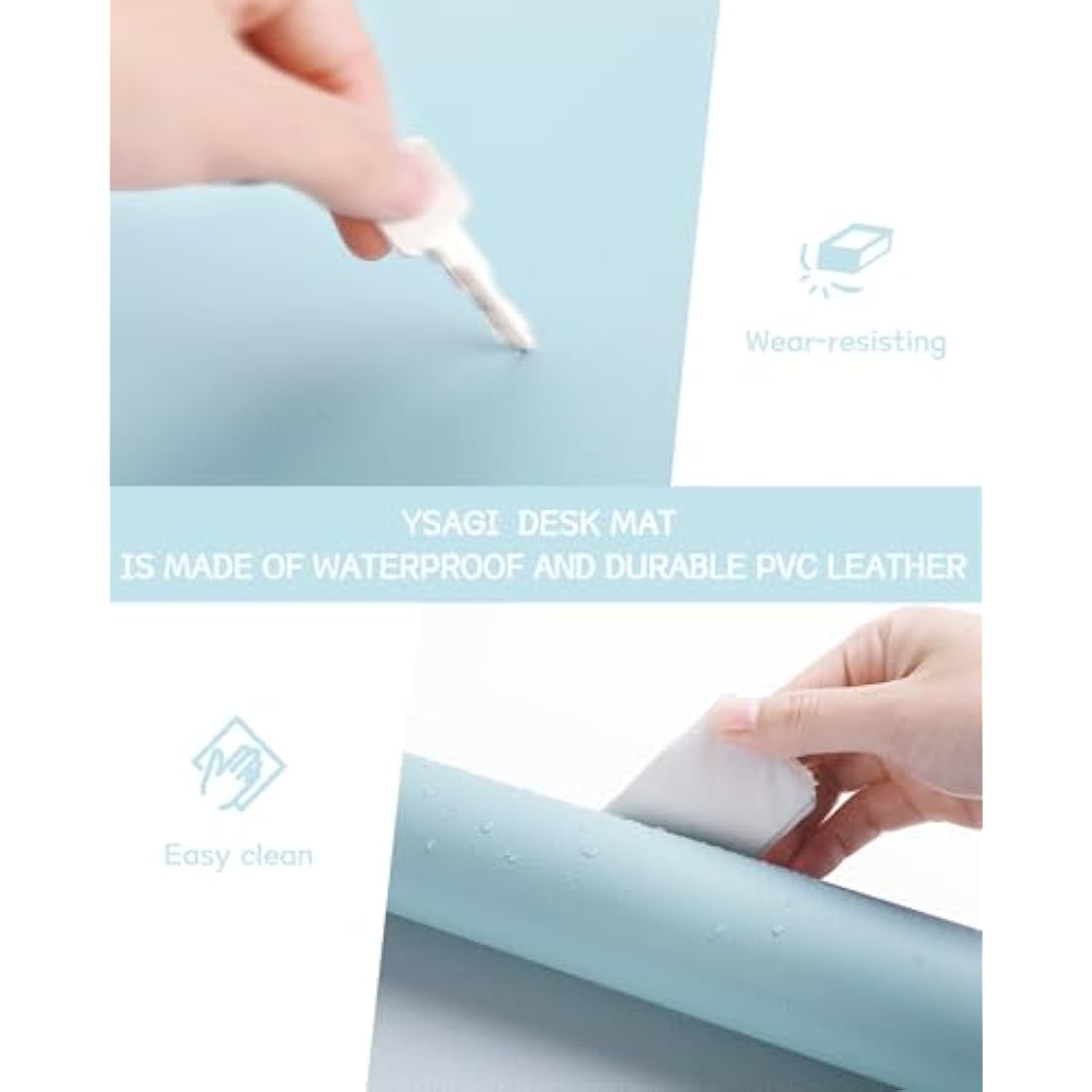 YSAGi Non-Slip Desk Pad, Waterproof PVC Leather Desk Table Protector, Ultra Thin Large Mouse Pad, Easy Clean Laptop Desk Writing Mat for Office Work/Home/Decor (60 x 35 cm, Light Blue)